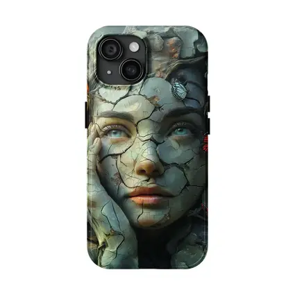 Cracked Stone Woman Face Butterflies Surreal Art