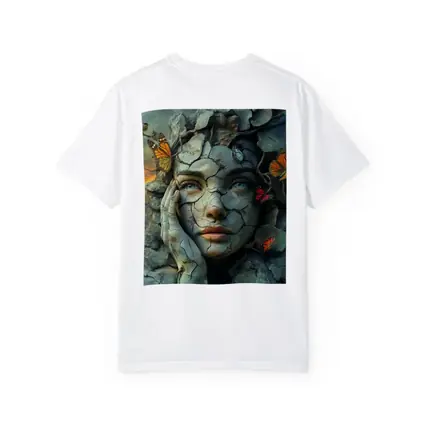Cracked Stone Woman Face Butterflies Surreal Art
