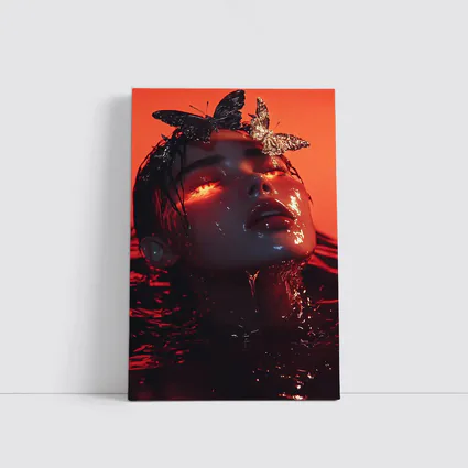 Woman Rising From Water Red Butterflies
