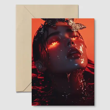 Woman Rising From Water Red Butterflies