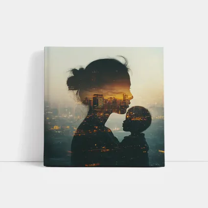 Mother and Child Double Exposure City Sunset