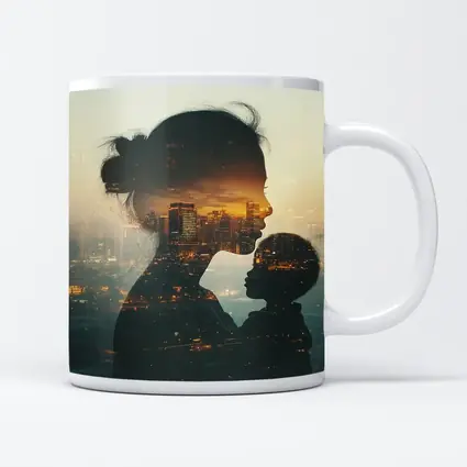 Mother and Child Double Exposure City Sunset