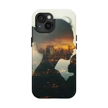 Mother and Child Double Exposure City Sunset