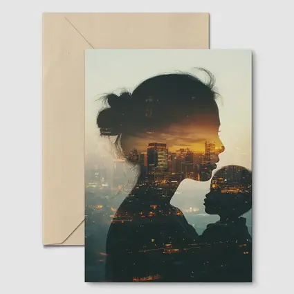 Mother and Child Double Exposure City Sunset