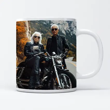 Older Couple Posing With Harley Davidson Mountain Road