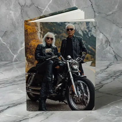 Older Couple Posing With Harley Davidson Mountain Road