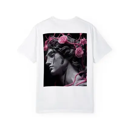 Greek Statue Pink Roses Dark Background