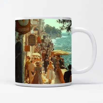 Victorian Coastal Promenade Crowded Seaside Street Scene