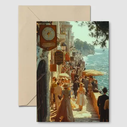 Victorian Coastal Promenade Crowded Seaside Street Scene
