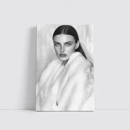 Black and White Fashion Model Fur Portrait