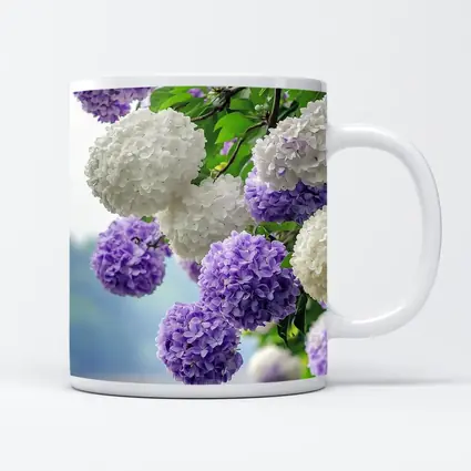 Purple White Hydrangea Blooms Over Lake