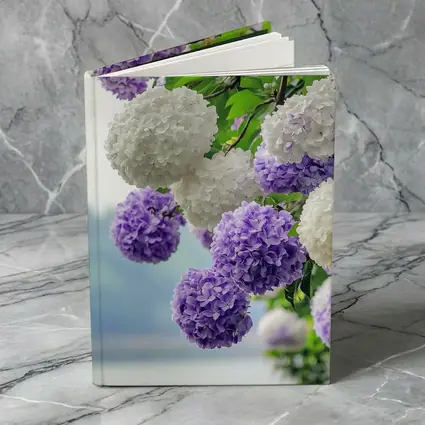 Purple White Hydrangea Blooms Over Lake