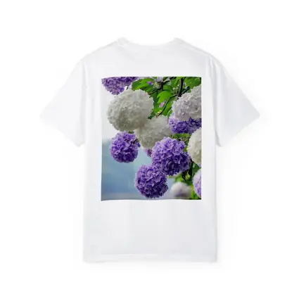 Purple White Hydrangea Blooms Over Lake