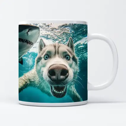 Siberian Husky Selfie Underwater With Shark