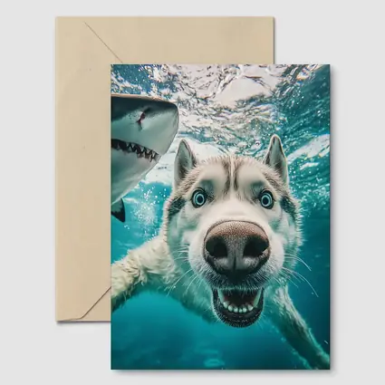 Siberian Husky Selfie Underwater With Shark