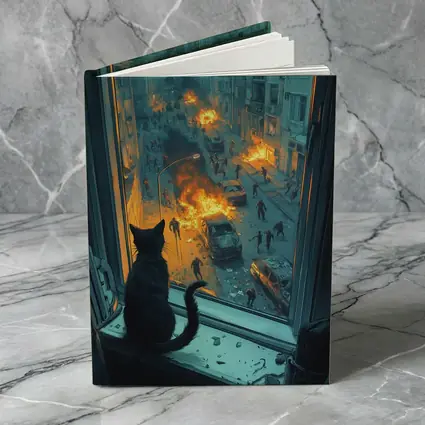 Cat Watching Chaotic City Street Fire