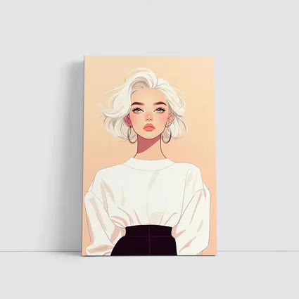 White Hair Fashion Girl Illustration Beige Background