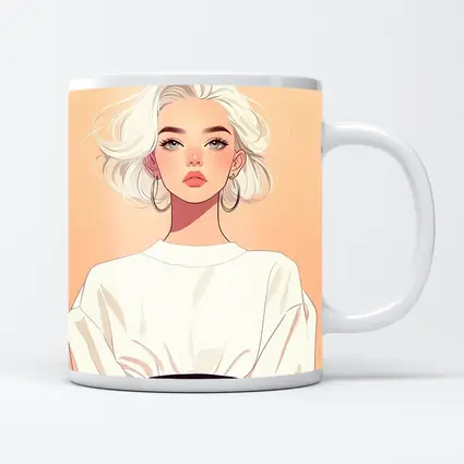 White Hair Fashion Girl Illustration Beige Background