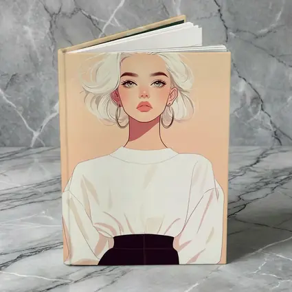White Hair Fashion Girl Illustration Beige Background