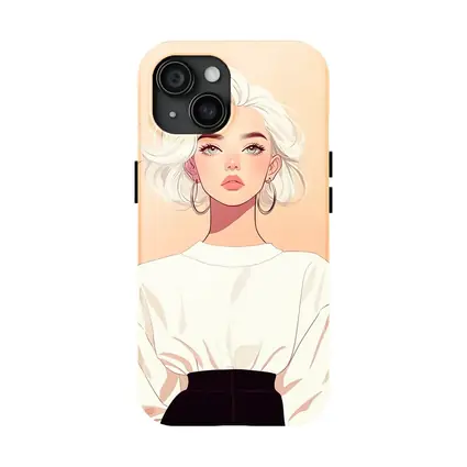 White Hair Fashion Girl Illustration Beige Background