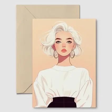 White Hair Fashion Girl Illustration Beige Background