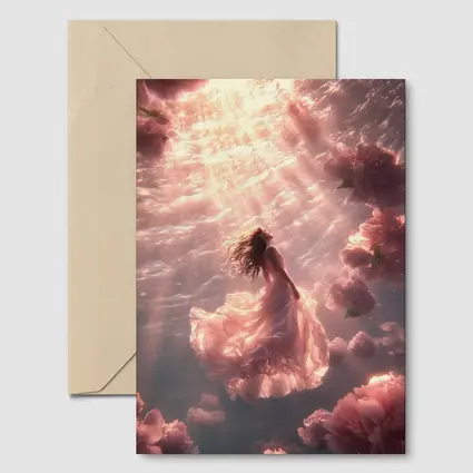 Woman Floating Underwater Pink Peonies Light