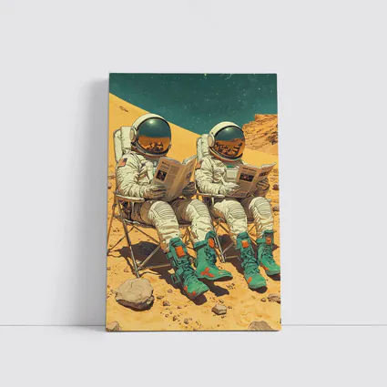 Astronauts Reading Newspapers On Mars Surface