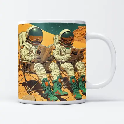 Astronauts Reading Newspapers On Mars Surface