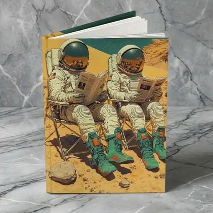 Astronauts Reading Newspapers On Mars Surface
