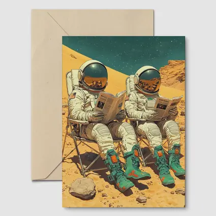 Astronauts Reading Newspapers On Mars Surface