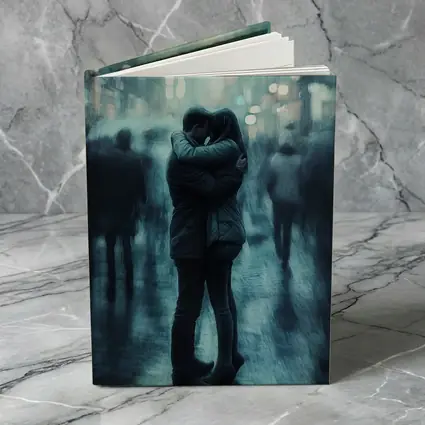 Couple Embracing in Rainy City Street