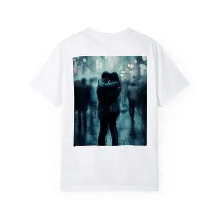 Couple Embracing in Rainy City Street