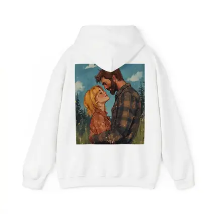 Couple Embracing Meadow Comic Art Style