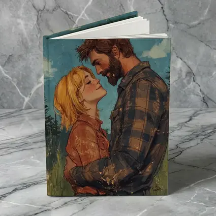 Couple Embracing Meadow Comic Art Style