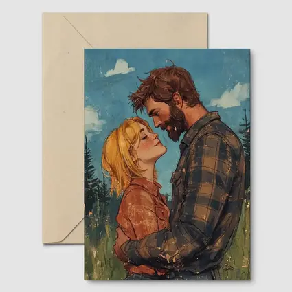 Couple Embracing Meadow Comic Art Style