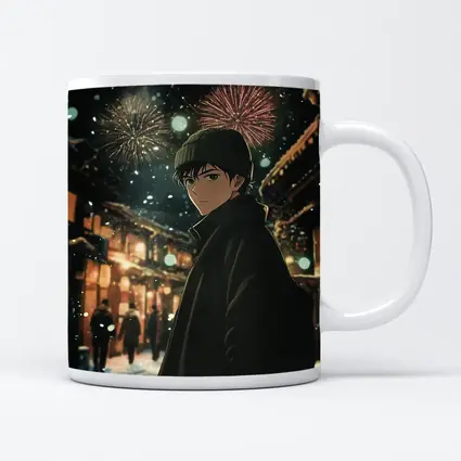 Anime Boy Winter Night Fireworks Street