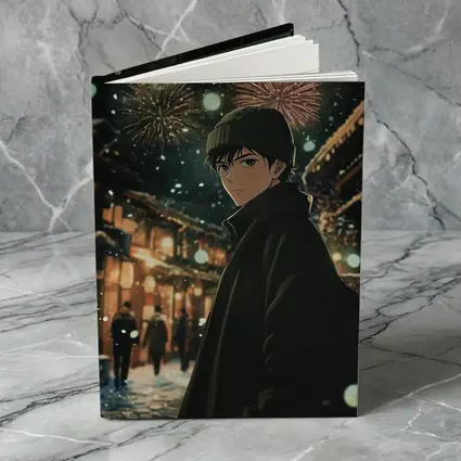 Anime Boy Winter Night Fireworks Street