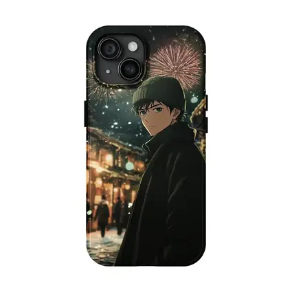 Anime Boy Winter Night Fireworks Street