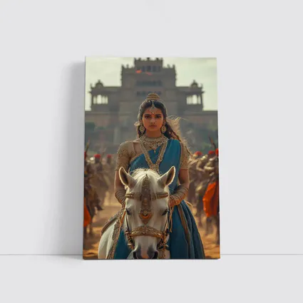 Indian Queen Riding White Horse Palace Background