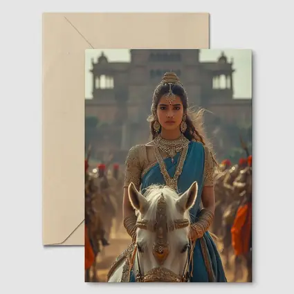 Indian Queen Riding White Horse Palace Background