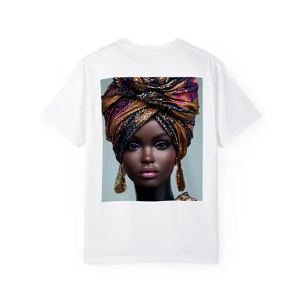 Black Woman Glitter Turban Portrait Gray Background