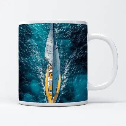 Aerial Sailboat Gliding Over Deep Blue Ocean