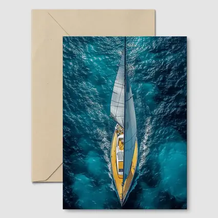 Aerial Sailboat Gliding Over Deep Blue Ocean