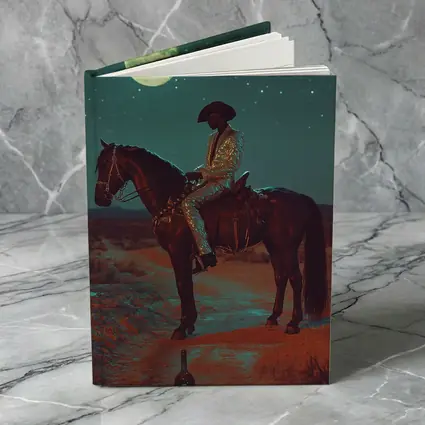 Cowboy on Horse Desert Moonlit Night