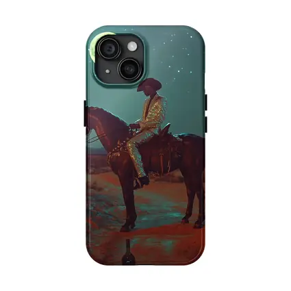 Cowboy on Horse Desert Moonlit Night