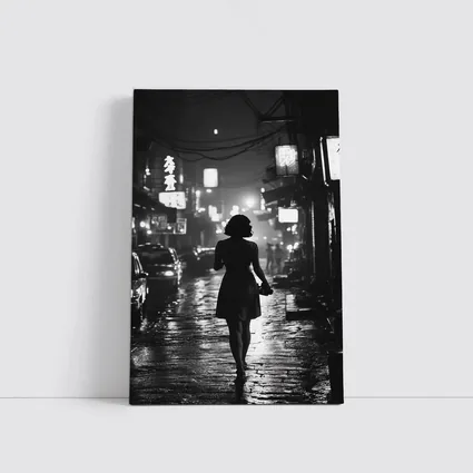 Woman Silhouette Rainy Asian City Night Street