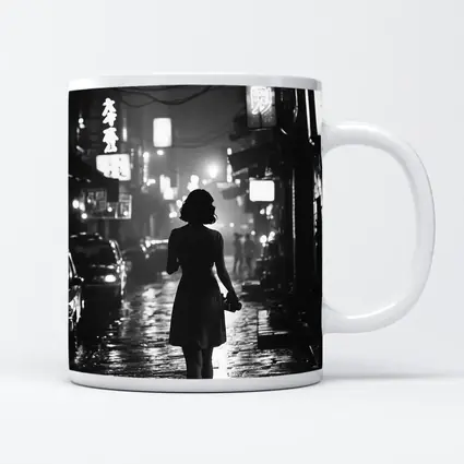 Woman Silhouette Rainy Asian City Night Street