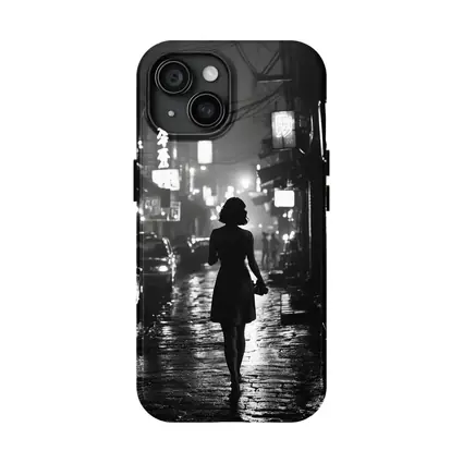 Woman Silhouette Rainy Asian City Night Street