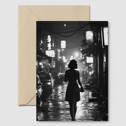Woman Silhouette Rainy Asian City Night Street
