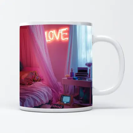 Neon Love Sign Pink Bedroom Interior